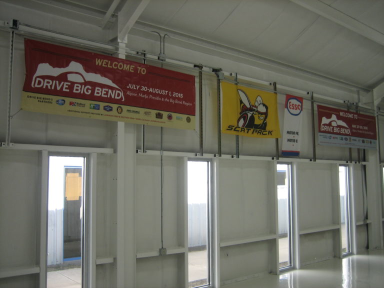 New Building-2 Banners hung in the new building at The Stable Performance Cars in Alpine, TX