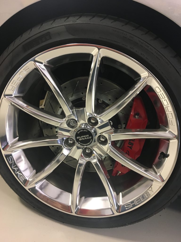 Polished wheels on a Shelby Super Snake at The Stable Performance Cars in Alpine, TX